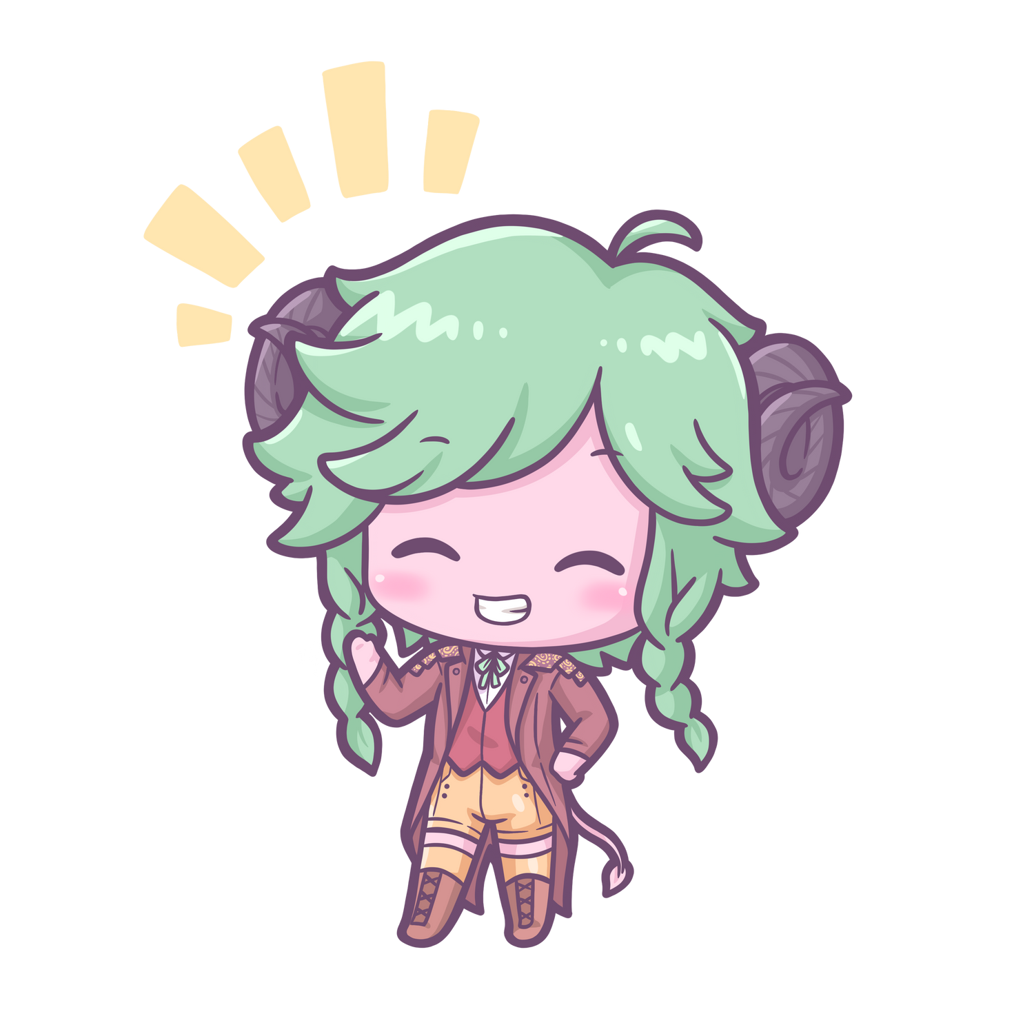 A cute, chibi rendering of Tis-Anne, the company mascot, waving at viewer with a smile.